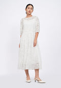 Balloon Sleeve Sheer Midi Dress