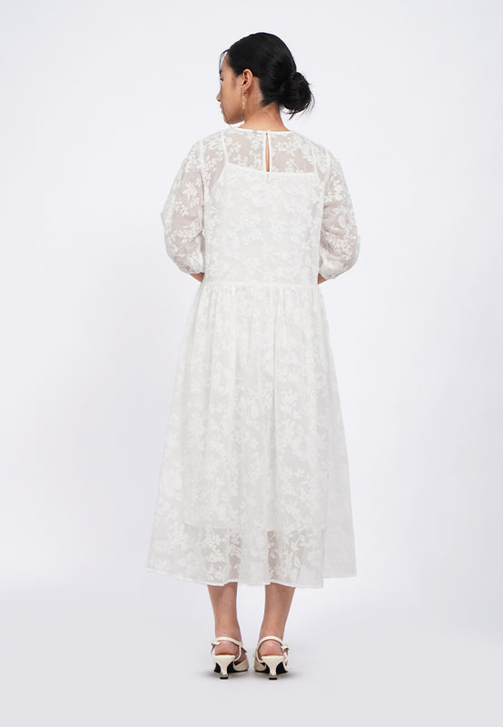 Balloon Sleeve Sheer Midi Dress