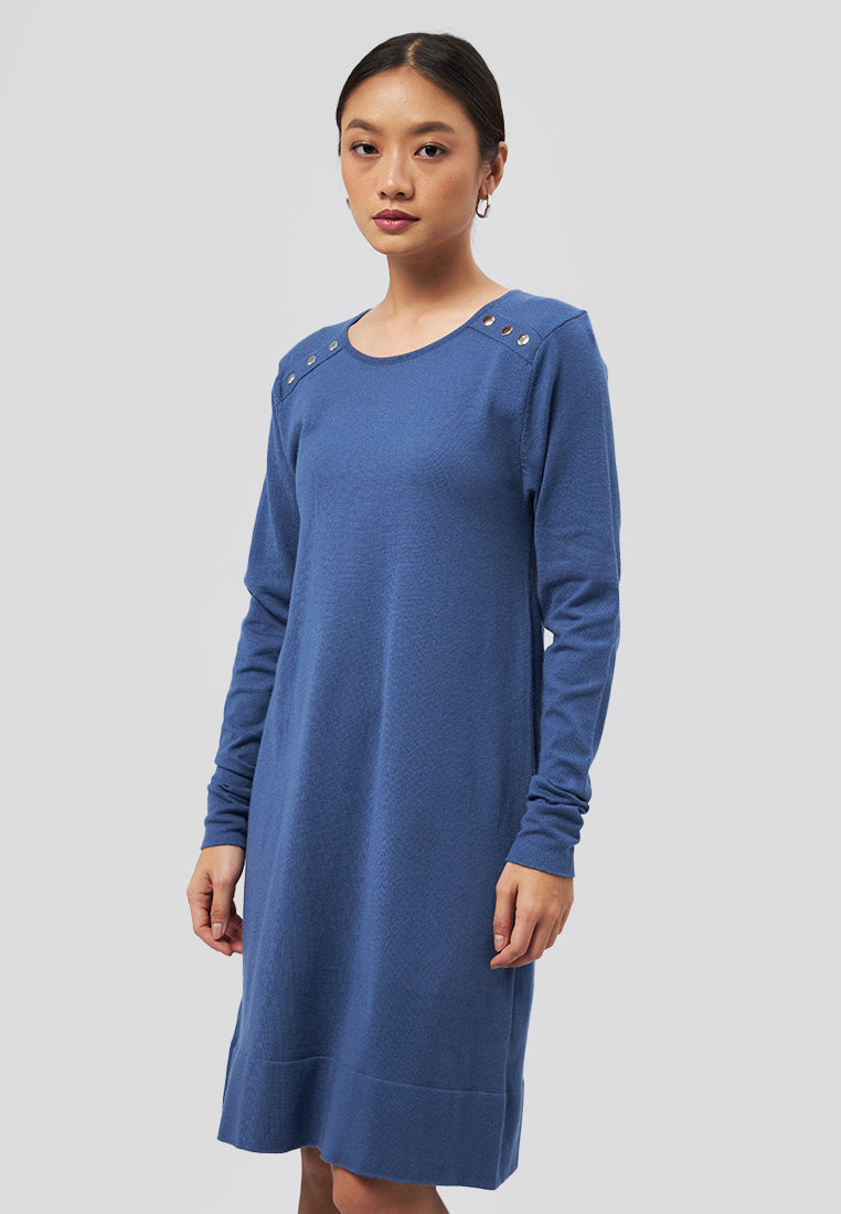 Mini Knit Dress with Button Details Blue