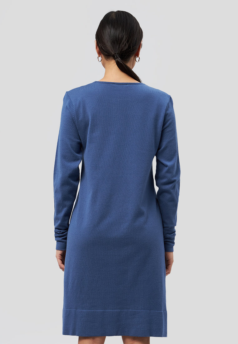 Mini Knit Dress with Button Details Blue
