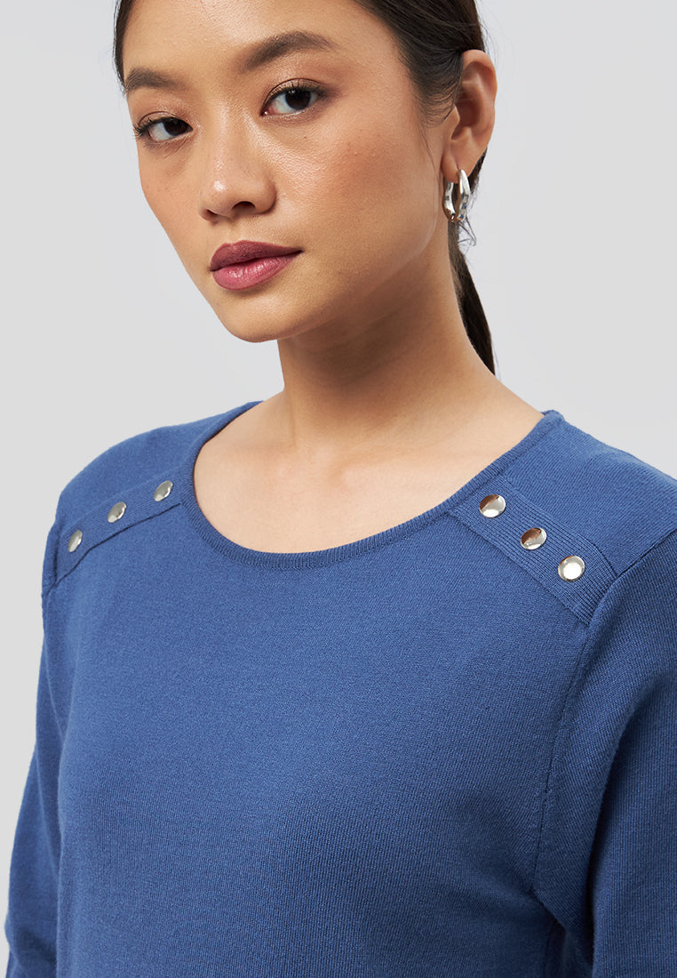 Mini Knit Dress with Button Details Blue
