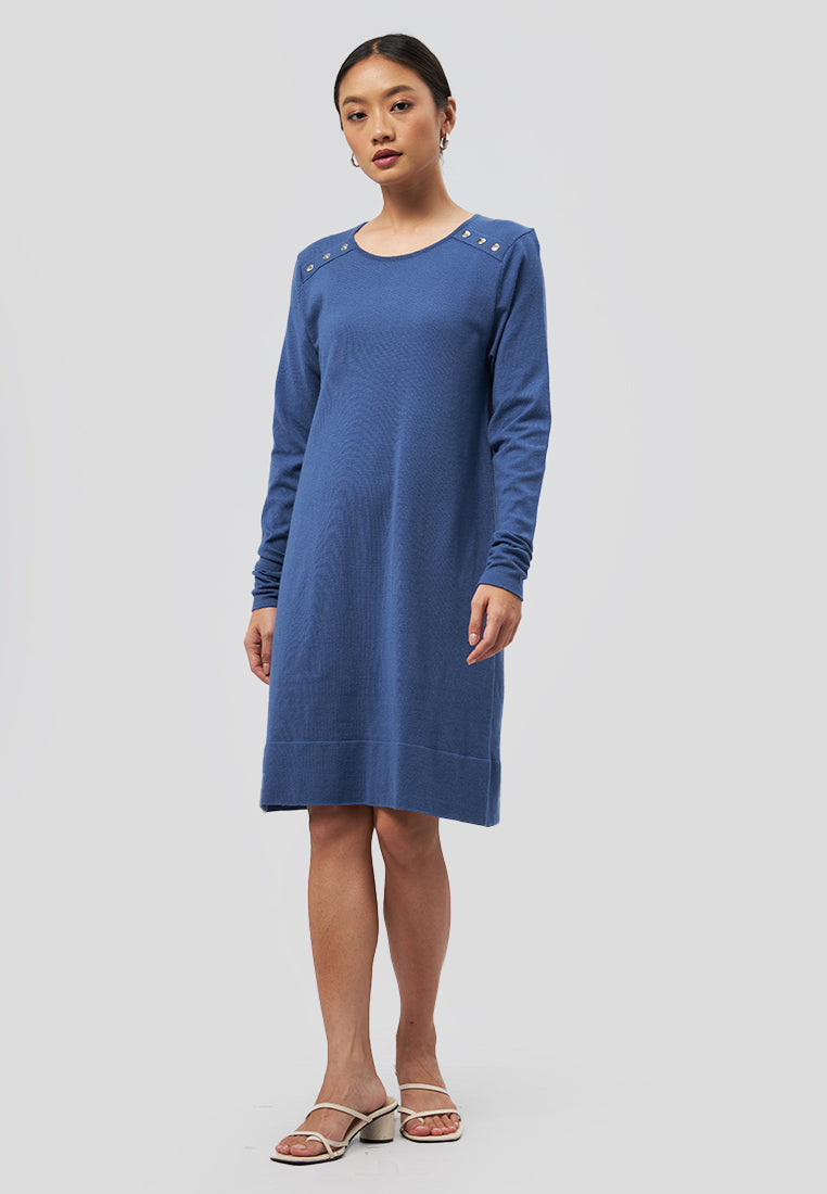 Mini Knit Dress with Button Details Blue