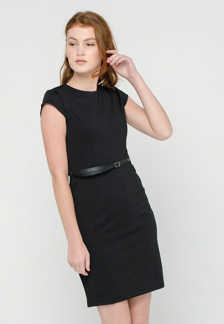 Cap Sleeve Dress with Belt