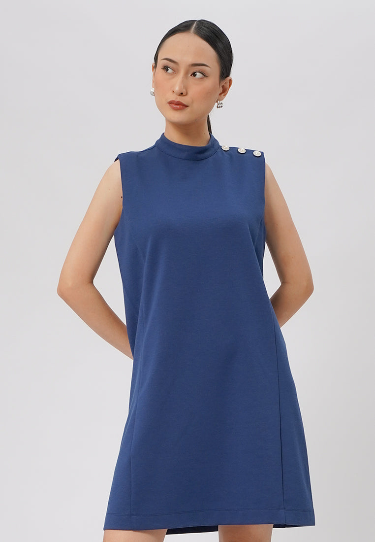 Sleeveless Mini Dress with Button Navy