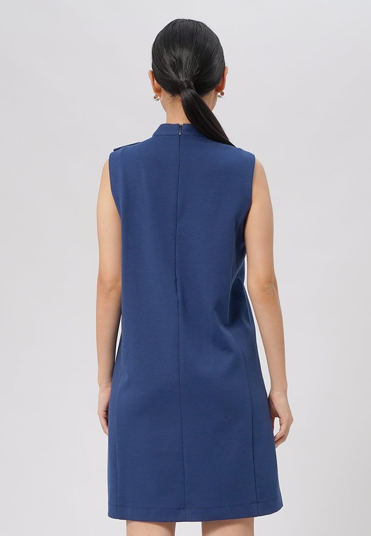 Sleeveless Mini Dress with Button Navy