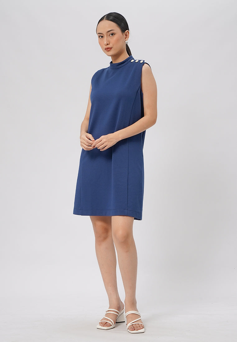 Sleeveless Mini Dress with Button Navy