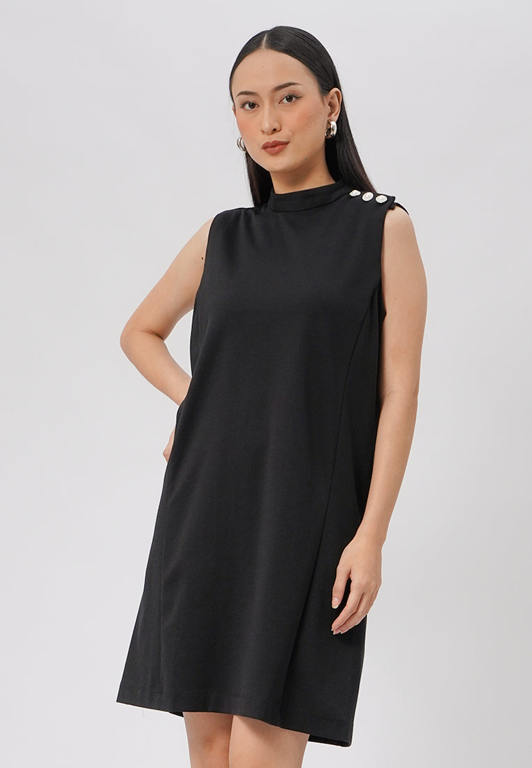 Sleeveless Mini Dress with Button Black