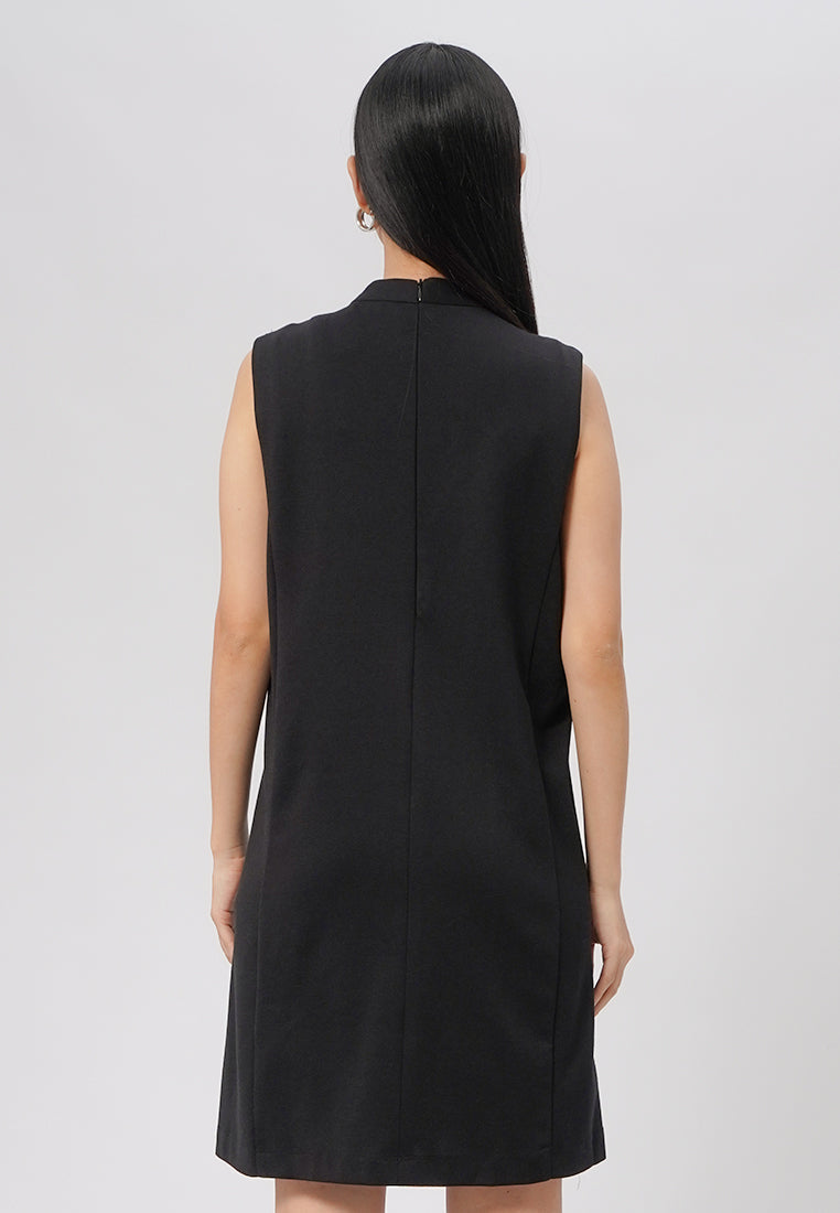 Sleeveless Mini Dress with Button Black