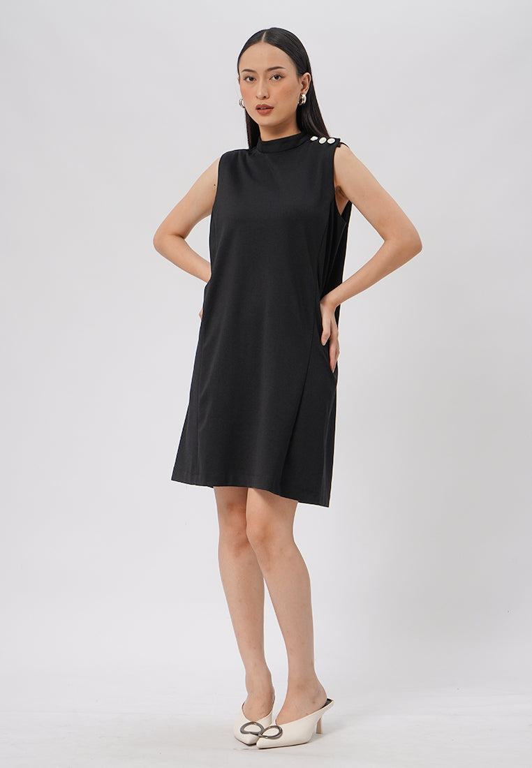 Sleeveless Mini Dress with Button Black