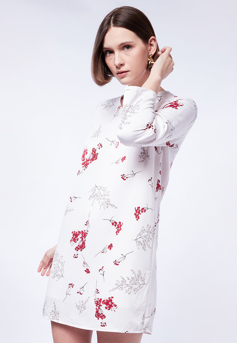 V-Neck Printed Mini Dress