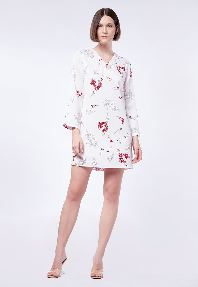 V-Neck Printed Mini Dress