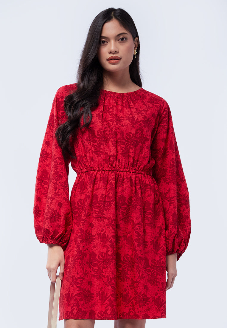 Printed Balloon Sleeves Mini Dress