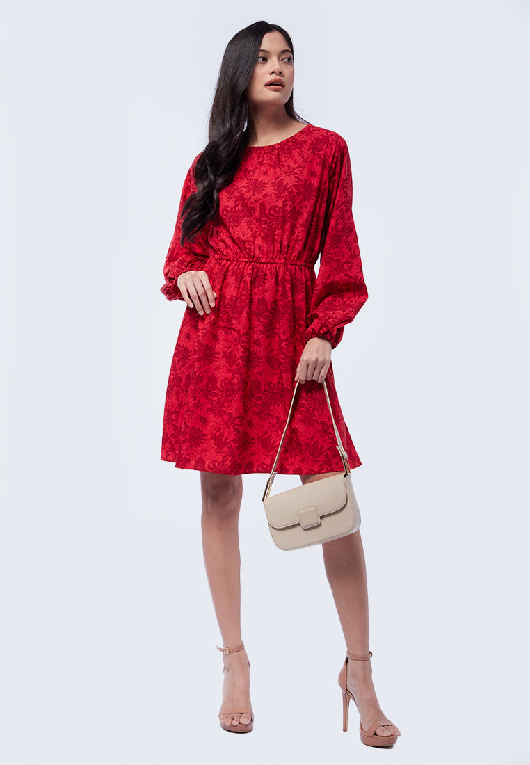 Printed Balloon Sleeves Mini Dress