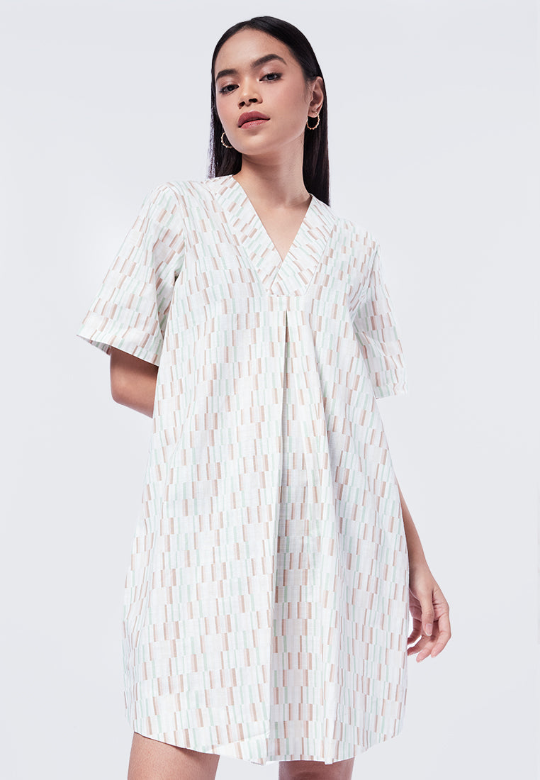 V-Neck Printed Mini Dress