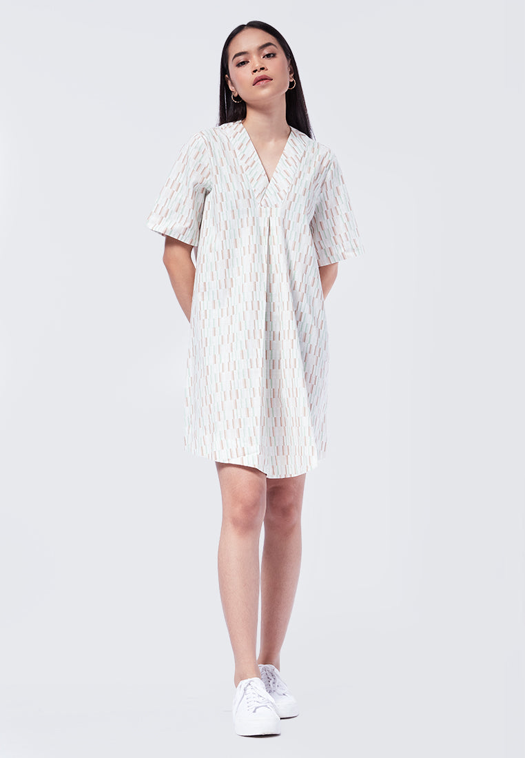 V-Neck Printed Mini Dress