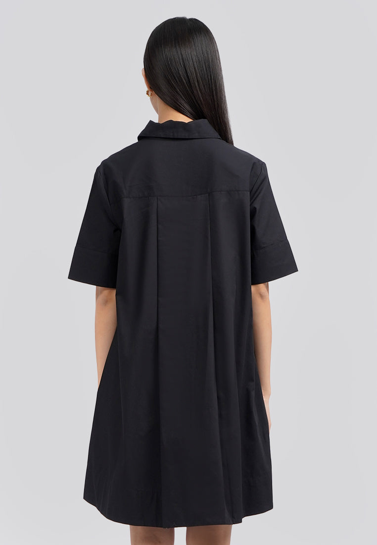 Short Sleeve A-line Mini Shirt Dress Black