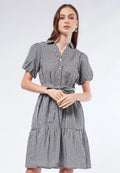 Gingham Balloon Sleeve Tiered Dress