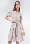 Gingham Balloon Sleeve Tiered Dress