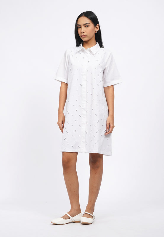 Short Sleeve Eyelet Mini Dress