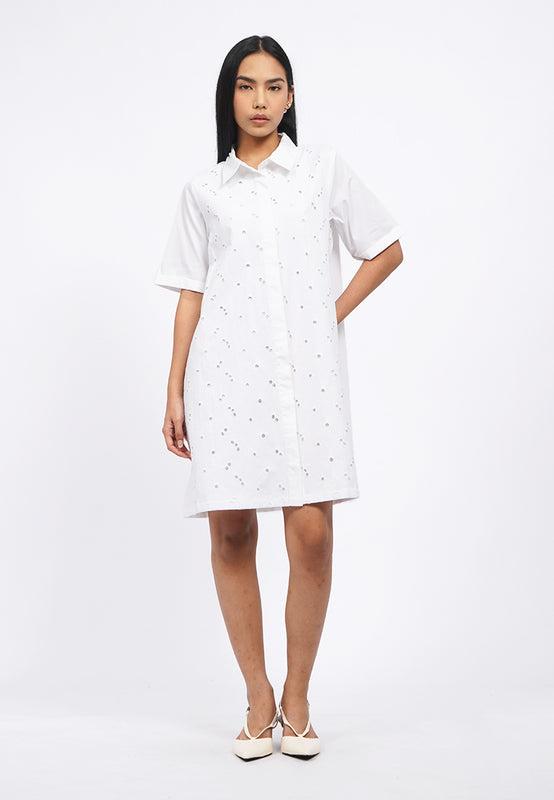 Short Sleeve Eyelet Mini Dress