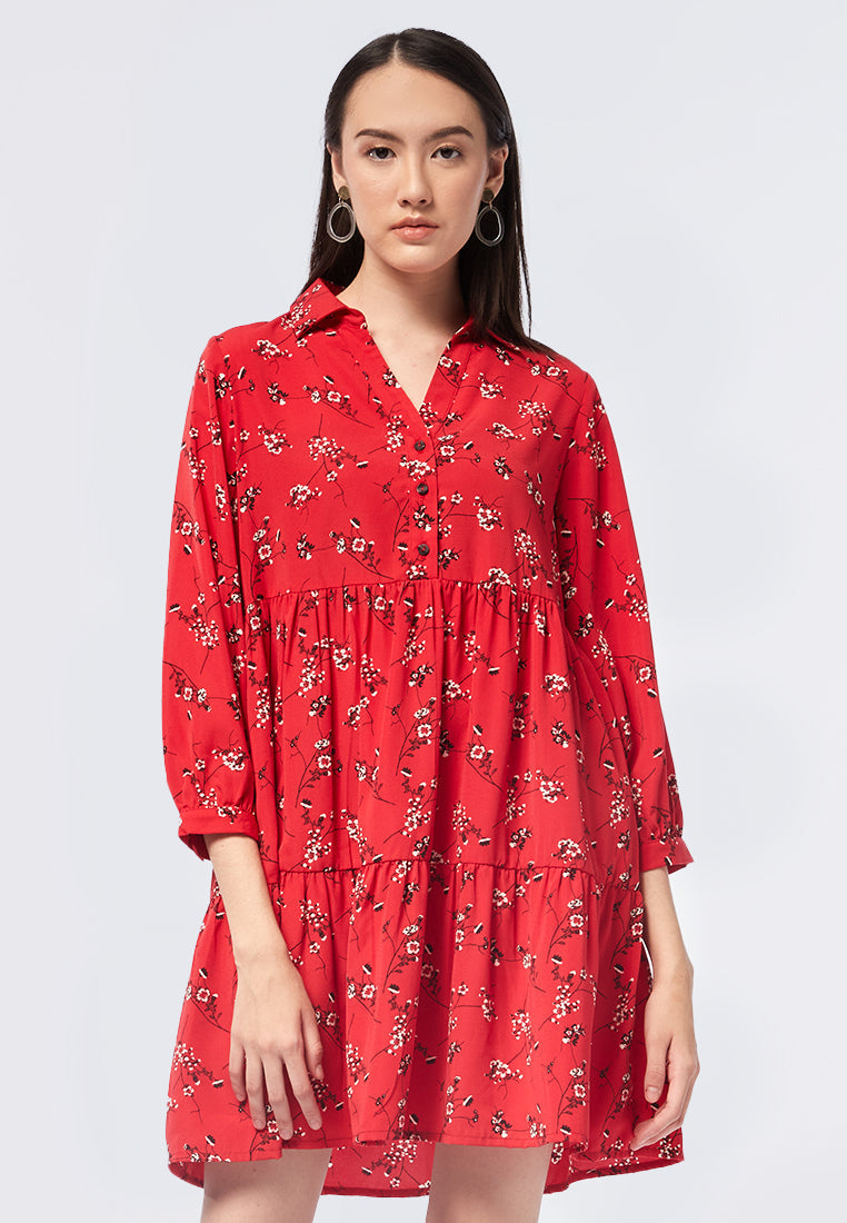 V-Neck Printed Mini Dress