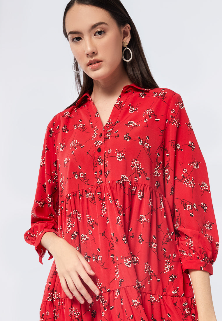 V-Neck Printed Mini Dress