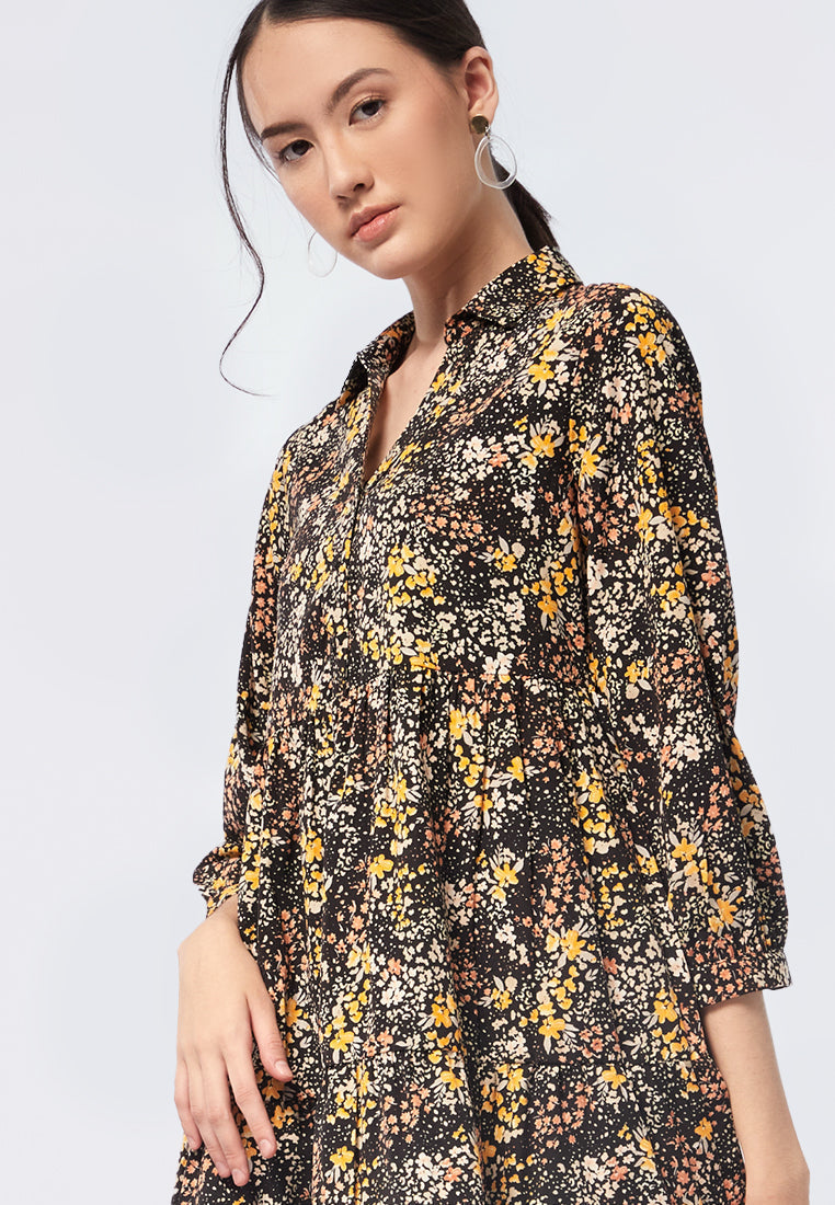 V-Neck Printed Mini Dress