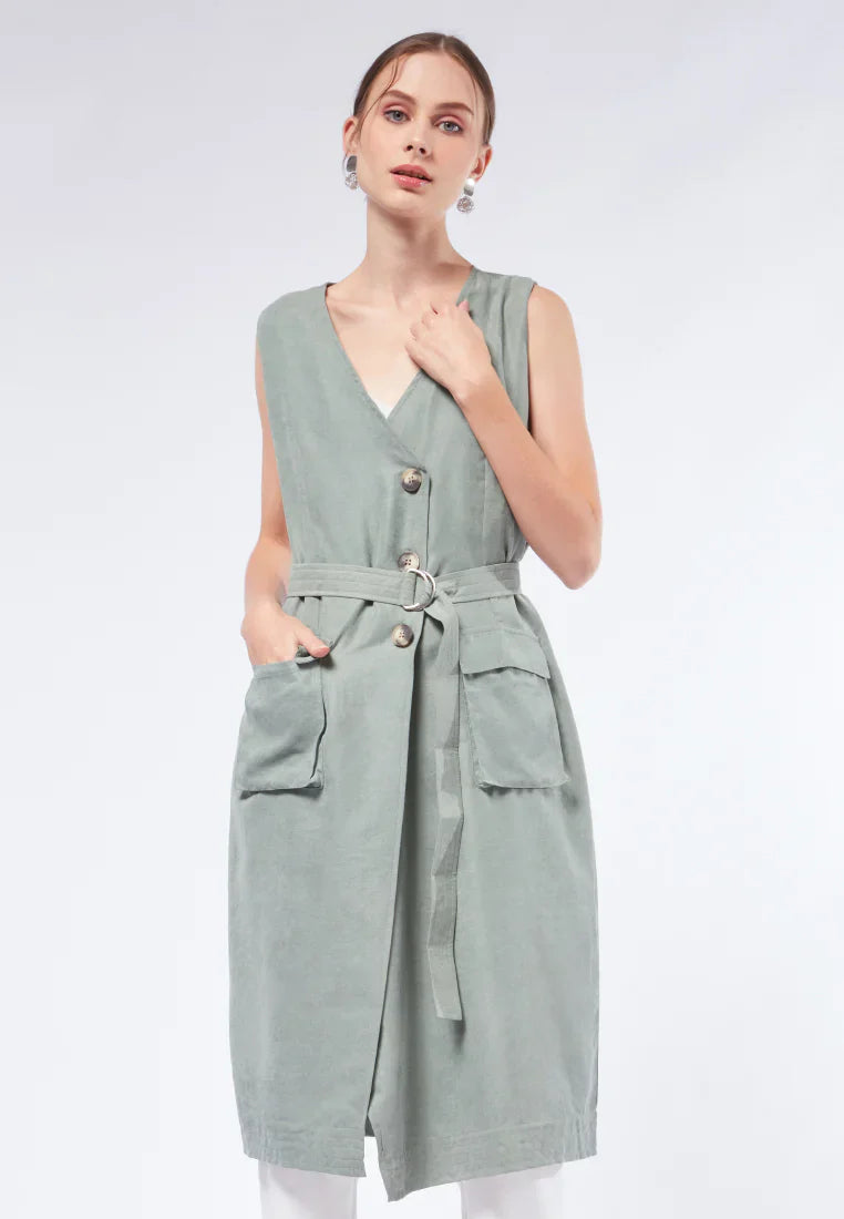 Sleeveless Midi Dress with Belt