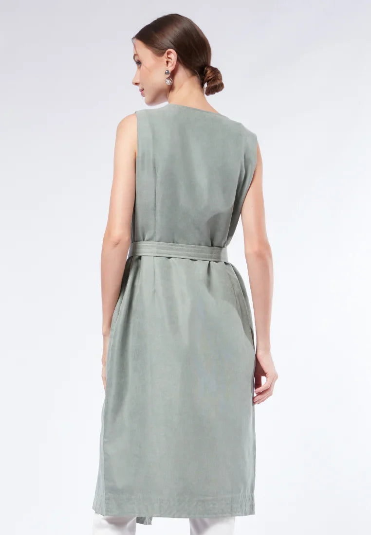 Sleeveless Midi Dress with Belt