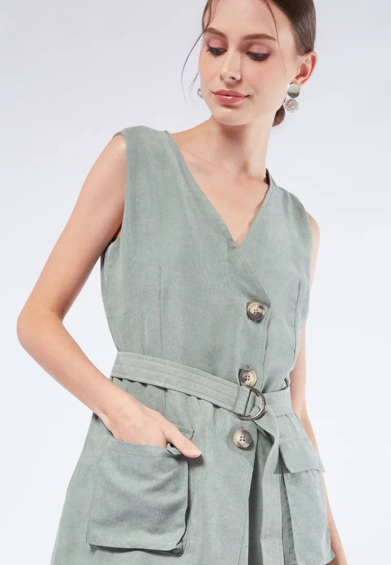 Sleeveless Midi Dress with Belt