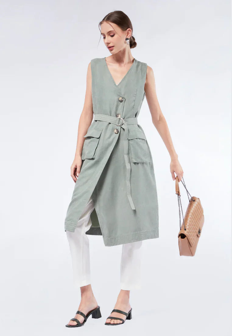 Sleeveless Midi Dress with Belt