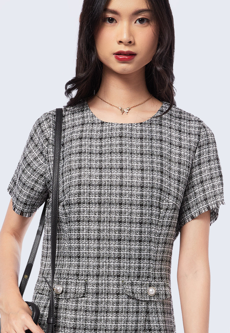 Short Sleeve Tweed Mini Dress