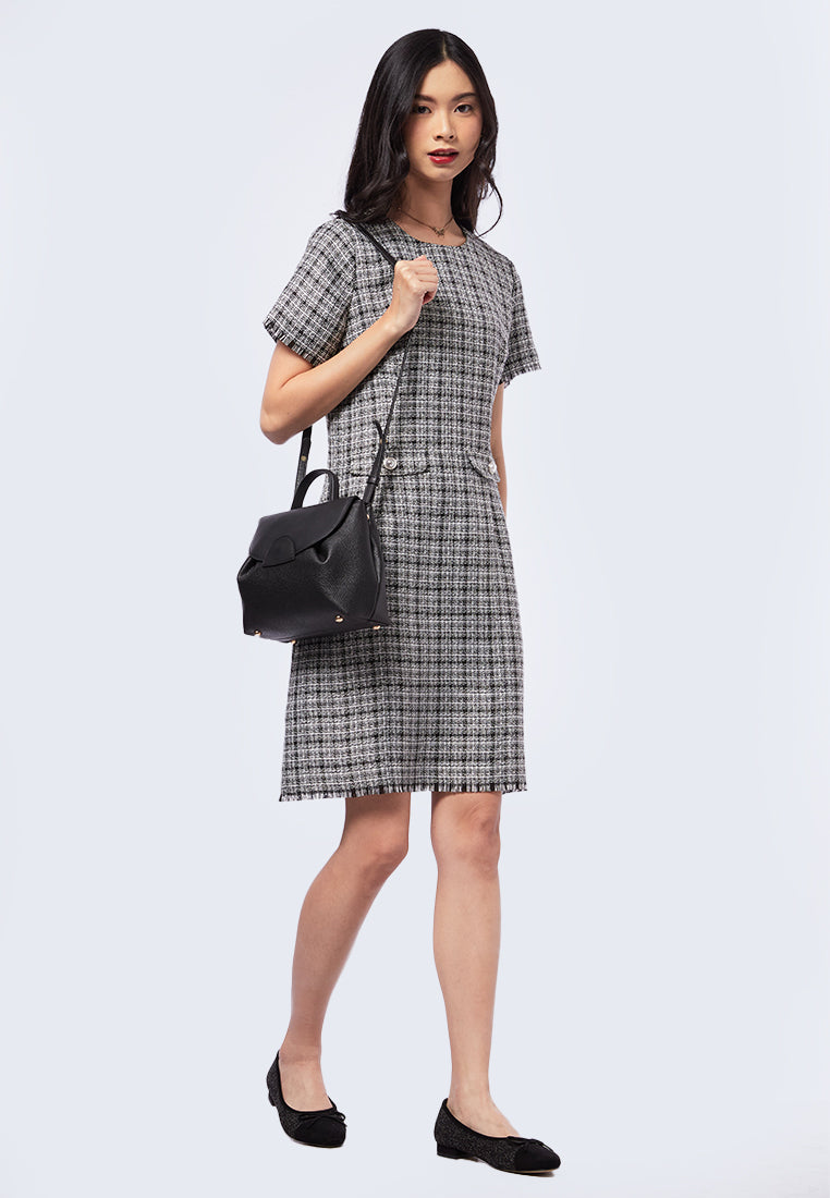 Short Sleeve Tweed Mini Dress