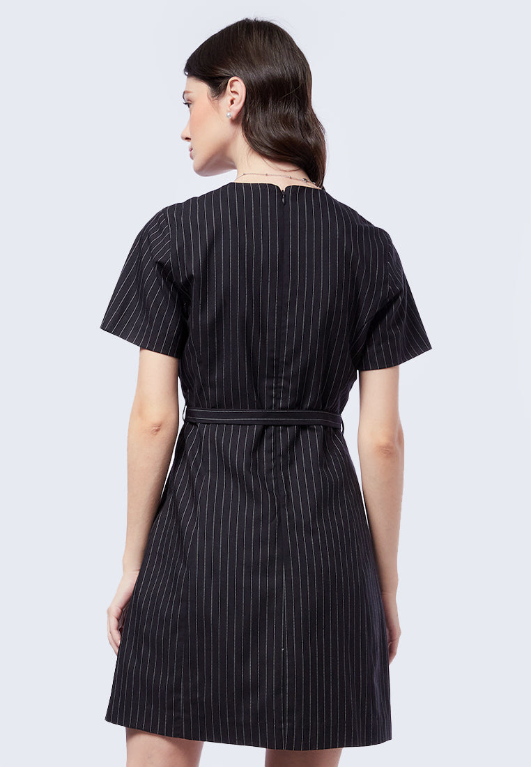 Pin-Stripes Short Sleeve Mini Dress