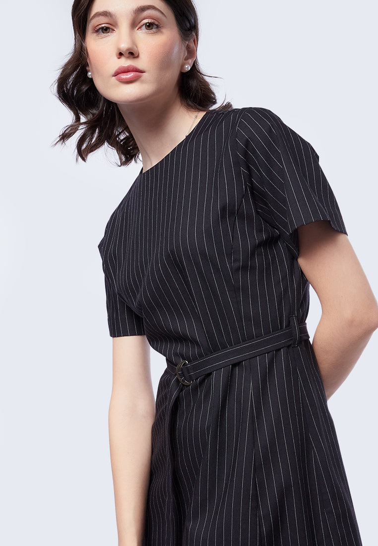Pin-Stripes Short Sleeve Mini Dress