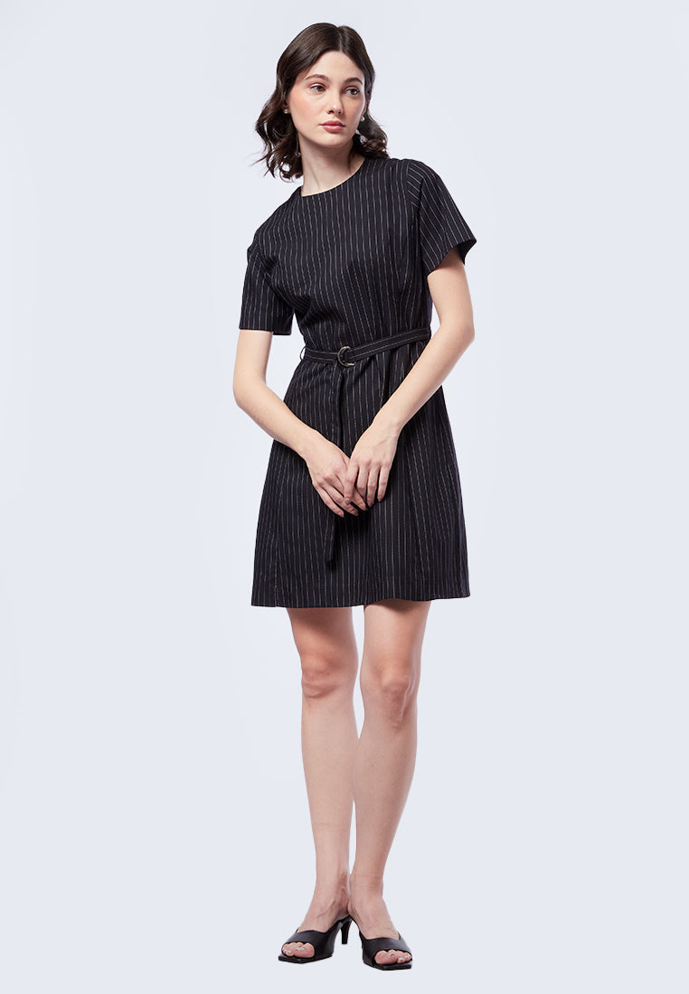 Pin-Stripes Short Sleeve Mini Dress