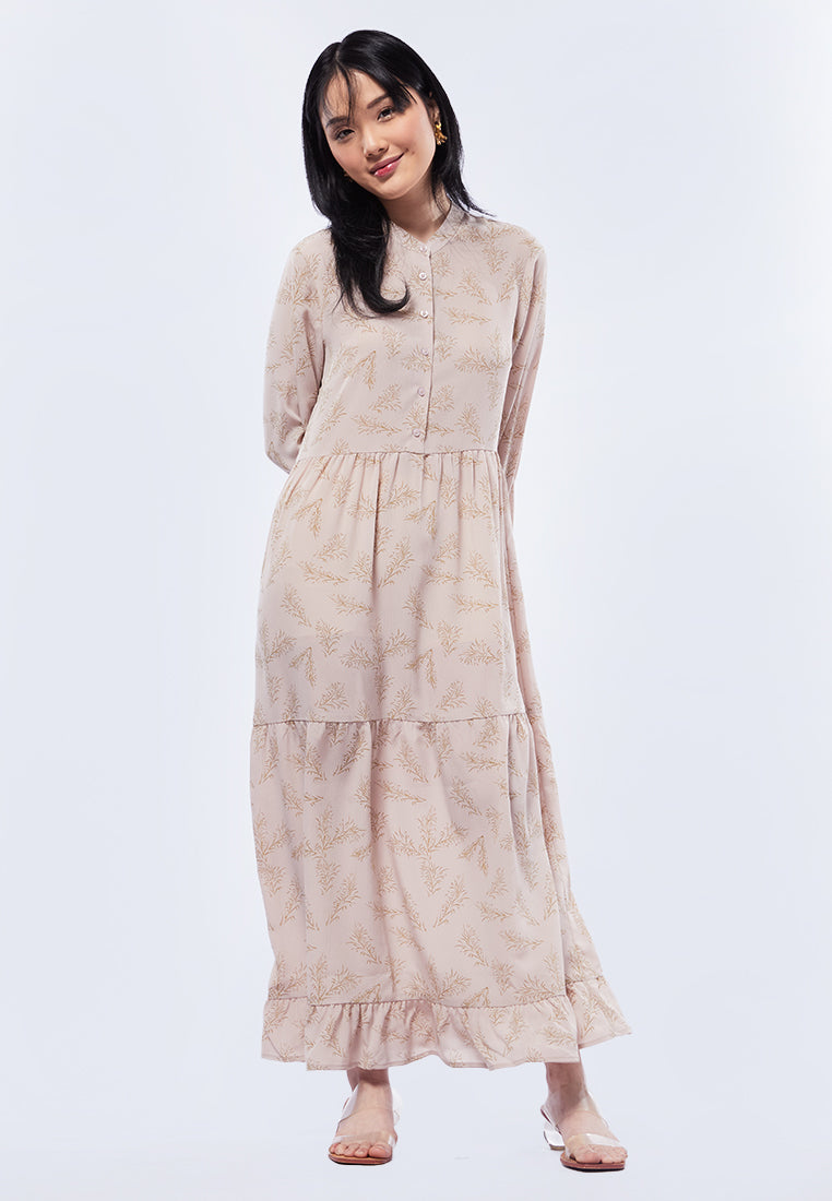 Printed High Collar Maxi Dress