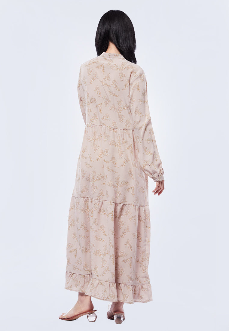 Printed High Collar Maxi Dress