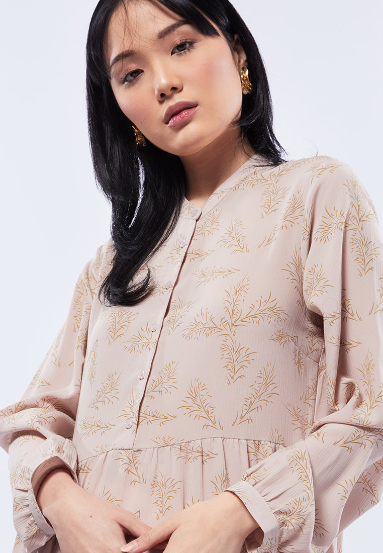 Printed High Collar Maxi Dress