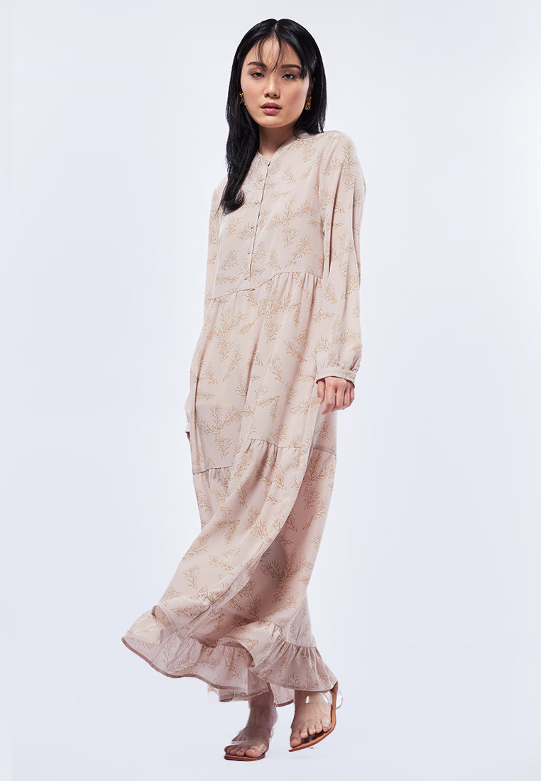 Printed High Collar Maxi Dress
