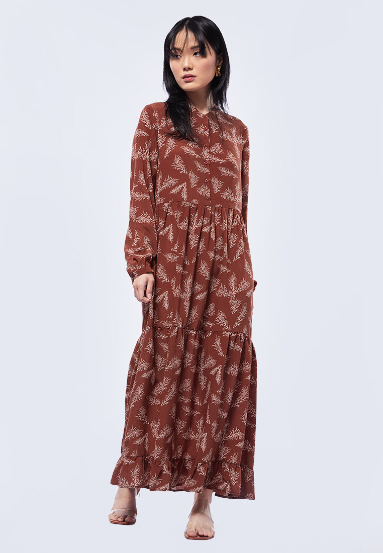 Printed High Collar Maxi Dress