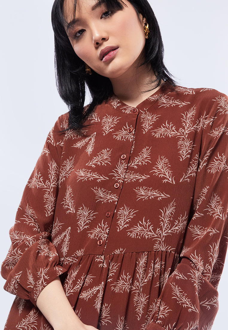 Printed High Collar Maxi Dress