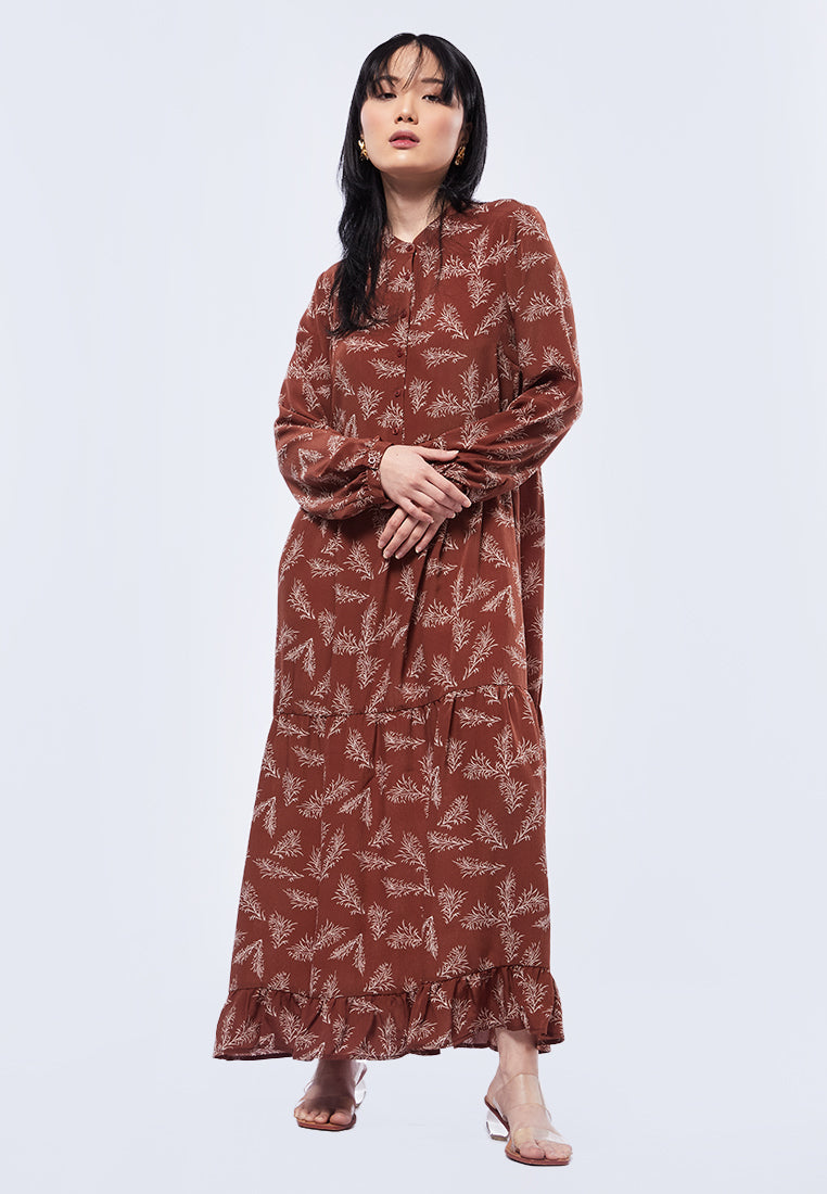 Printed High Collar Maxi Dress