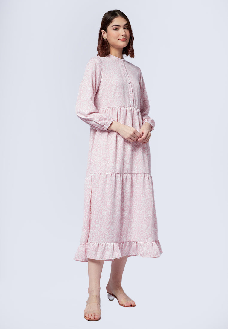 Printed Mandarin Collar Maxi Dress
