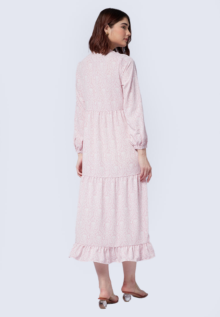 Printed Mandarin Collar Maxi Dress