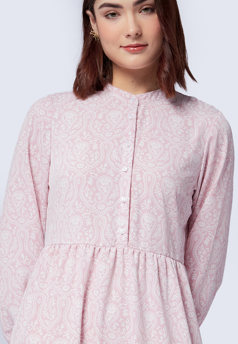 Printed Mandarin Collar Maxi Dress