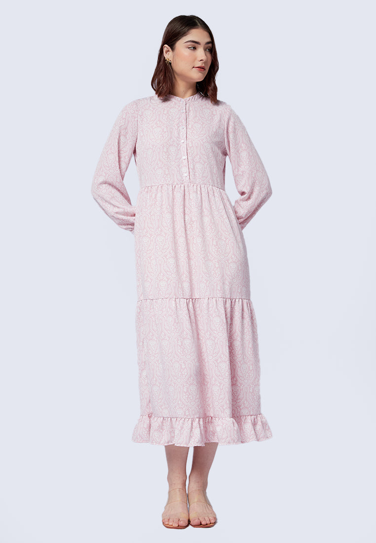 Printed Mandarin Collar Maxi Dress