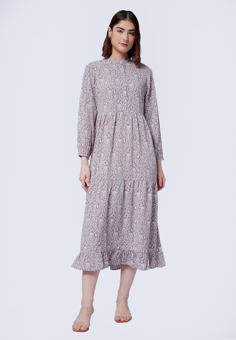 Printed Mandarin Collar Maxi Dress