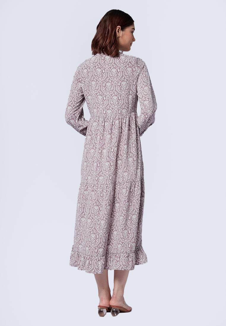 Printed Mandarin Collar Maxi Dress
