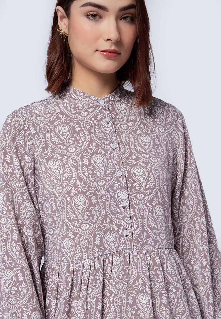 Printed Mandarin Collar Maxi Dress